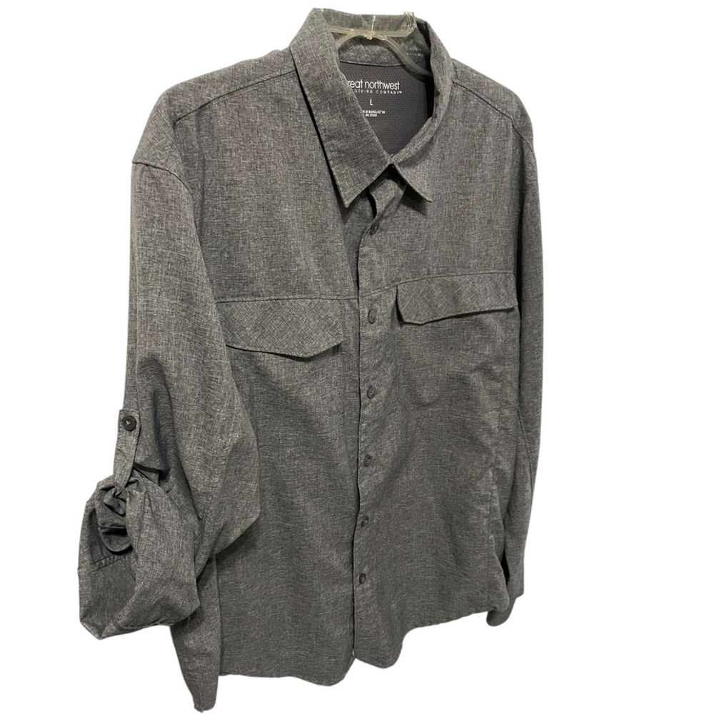 Great Northwest Men's L Long Roll Tab Sleeve Button Up Casual Fisherman Shirt